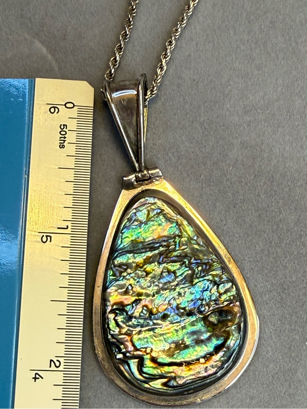 HUGE Abalone Shell Sterling Silver 925 ATI Mexico Dangle Pendant VTG Necklace, e - Picture 13 of 13